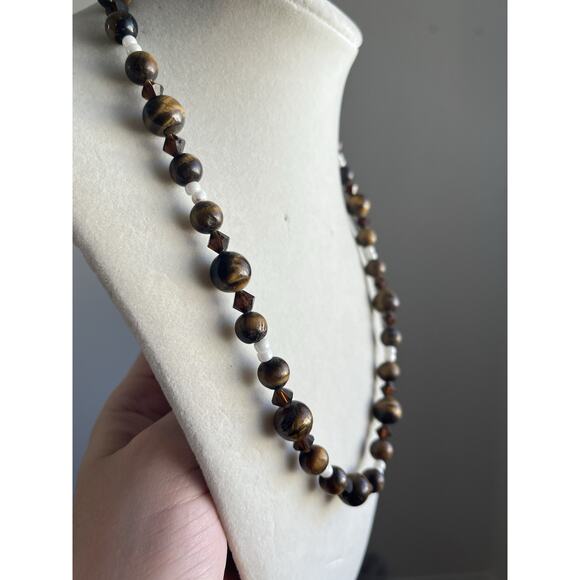 Vintage Silver Tone Tigers Eye Beaded Necklace 18” - Picture 2 of 6